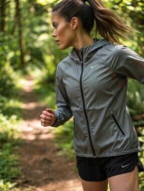Nike Storm Fit Reflective Windbreaker Hooded Running Jacket Shell Grey XS